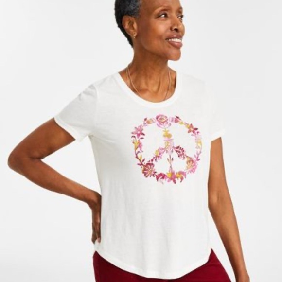 Style & Co floral Peace Sign T Shirt size L - Picture 1 of 8